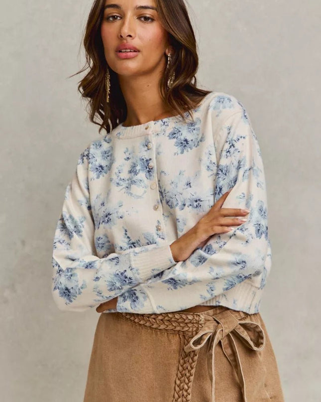 SO ME Vintage Floral Print Button Down Sweater Cardigan - Sleekdenim.com