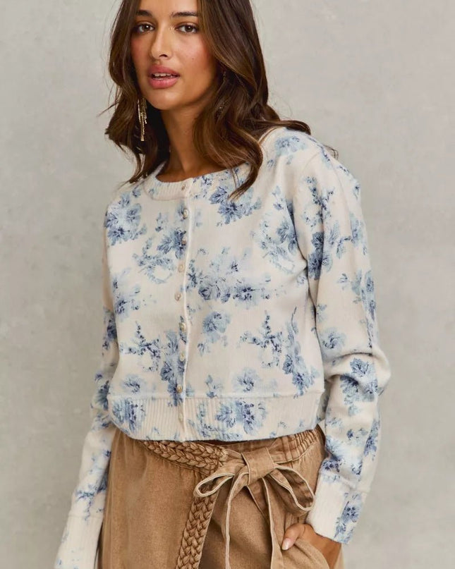 SO ME Vintage Floral Print Button Down Sweater Cardigan - Sleekdenim.com