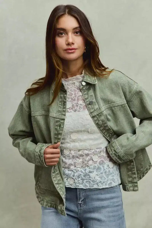 SO ME Vintage Washed Button Twill Shacket - Sleekdenim.com