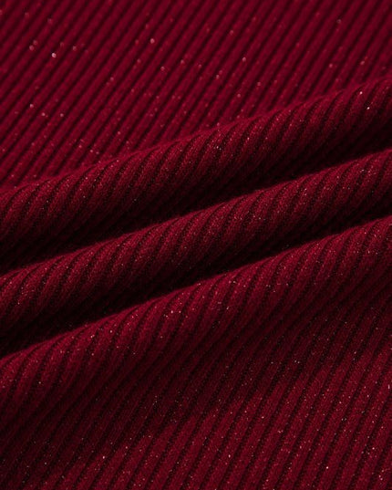 Solid Metallic Ribbed Knit Long Sleeve Top - Sleekdenim.com