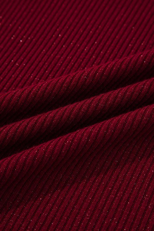 Solid Metallic Ribbed Knit Long Sleeve Top - Sleekdenim.com