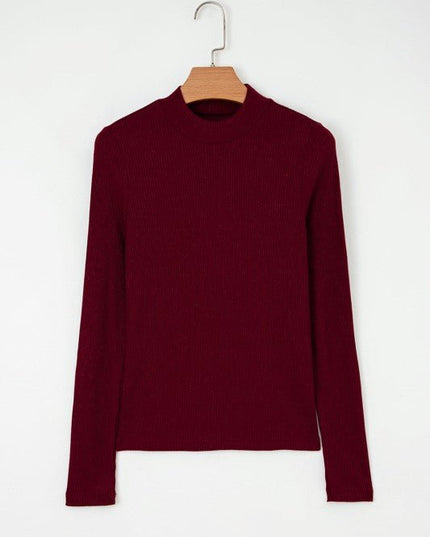 Solid Metallic Ribbed Knit Long Sleeve Top - Sleekdenim.com