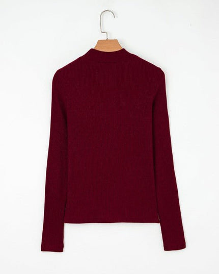 Solid Metallic Ribbed Knit Long Sleeve Top - Sleekdenim.com