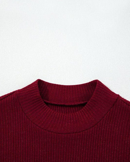 Solid Metallic Ribbed Knit Long Sleeve Top - Sleekdenim.com