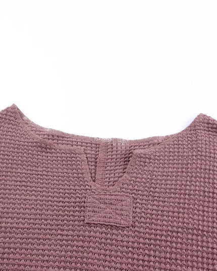 Solid Waffle Knit Long Sleeve Top - Sleekdenim.com