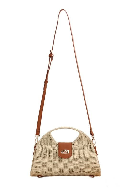 Stella Woven Straw Top Handle Crossbody Bag - Sleekdenim.com