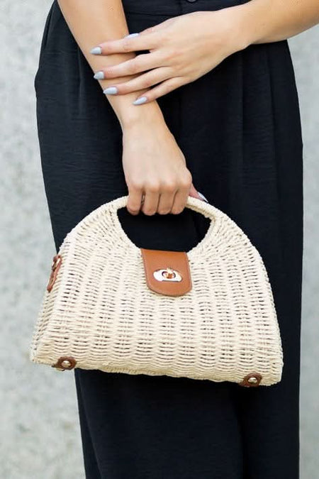 Stella Woven Straw Top Handle Crossbody Bag - Sleekdenim.com