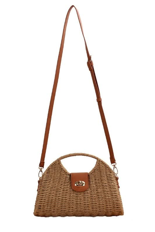 Stella Woven Straw Top Handle Crossbody Bag - Sleekdenim.com