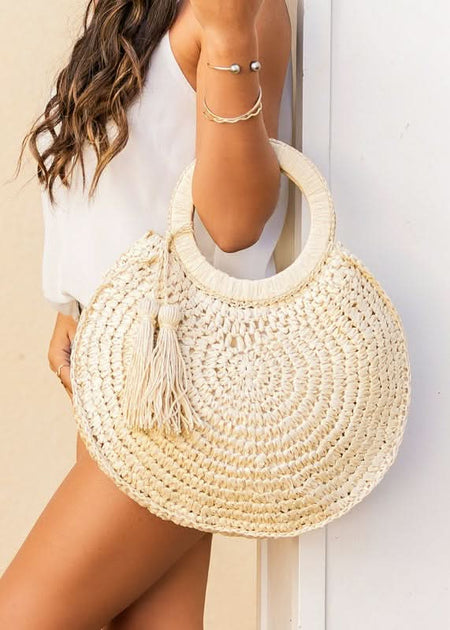 Straw Tassel O - Ring Tote - Sleekdenim.com