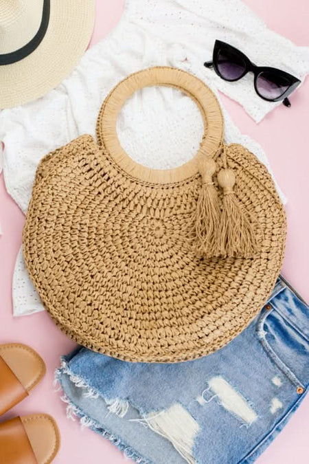 Straw Tassel O - Ring Tote - Sleekdenim.com