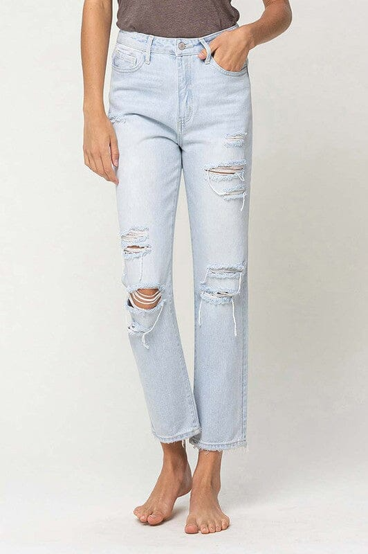 VERVET by Flying Monkey Super High Rise Distressed Crop Straight Jeans - Sleekdenim.com