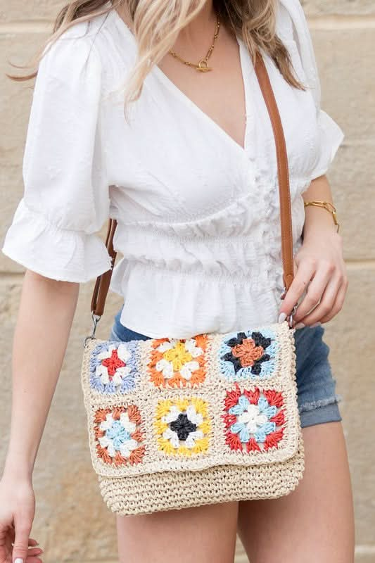 Sylvie Foldover Crochet Woven Crossbody - Sleekdenim.com