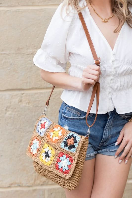 Sylvie Foldover Crochet Woven Crossbody - Sleekdenim.com