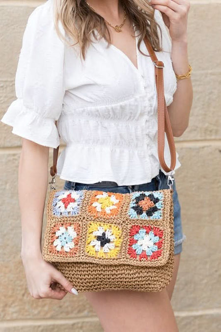 Sylvie Foldover Crochet Woven Crossbody - Sleekdenim.com