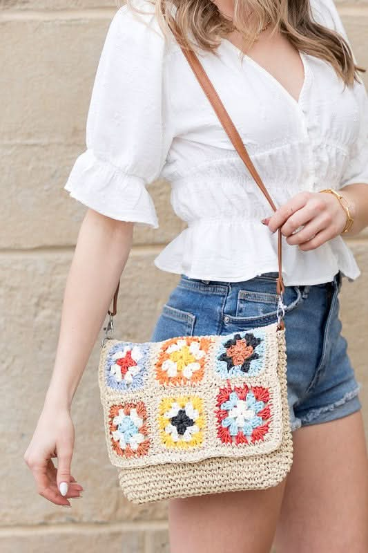 Sylvie Foldover Crochet Woven Crossbody - Sleekdenim.com