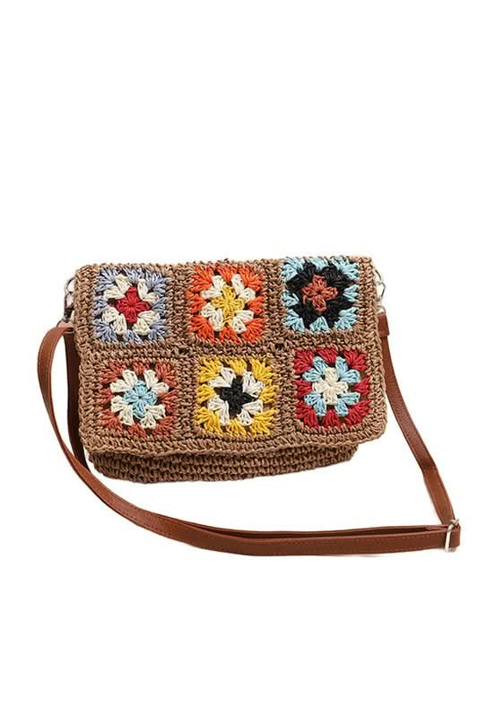 Sylvie Foldover Crochet Woven Crossbody - Sleekdenim.com