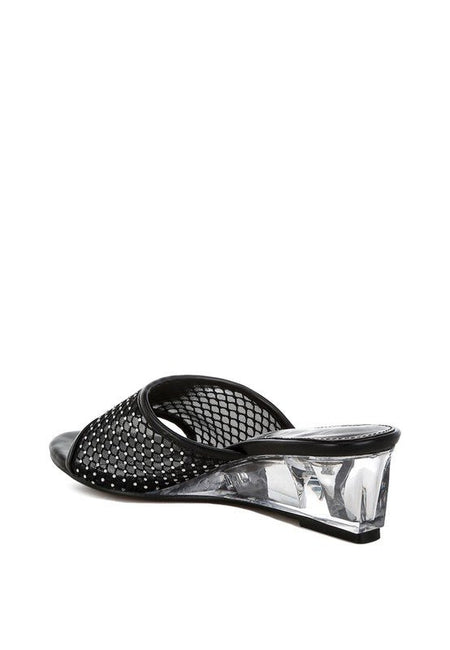 Tempra Mesh Clear Heel Wedge Sandals - Sleekdenim.com