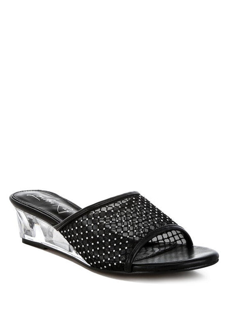 Tempra Mesh Clear Heel Wedge Sandals - Sleekdenim.com