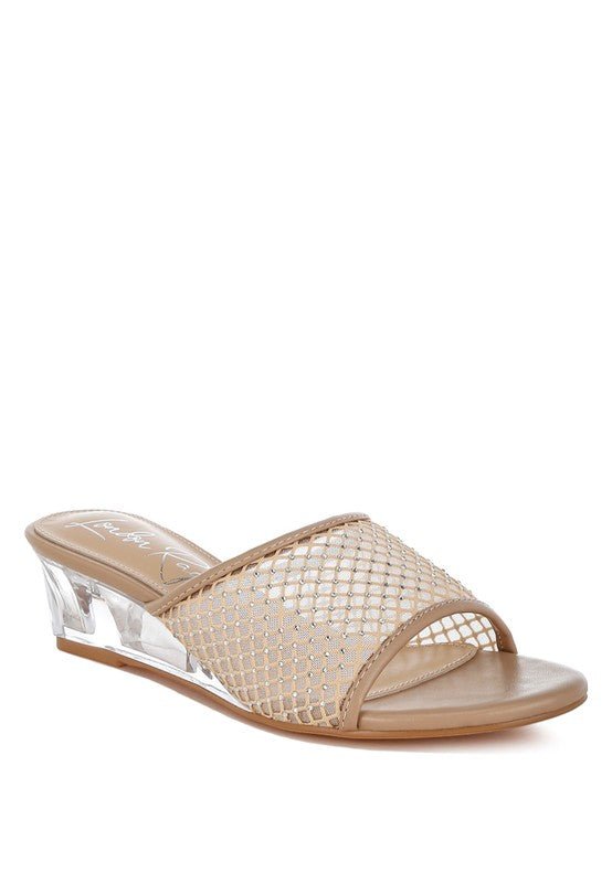 Tempra Mesh Clear Heel Wedge Sandals - Sleekdenim.com