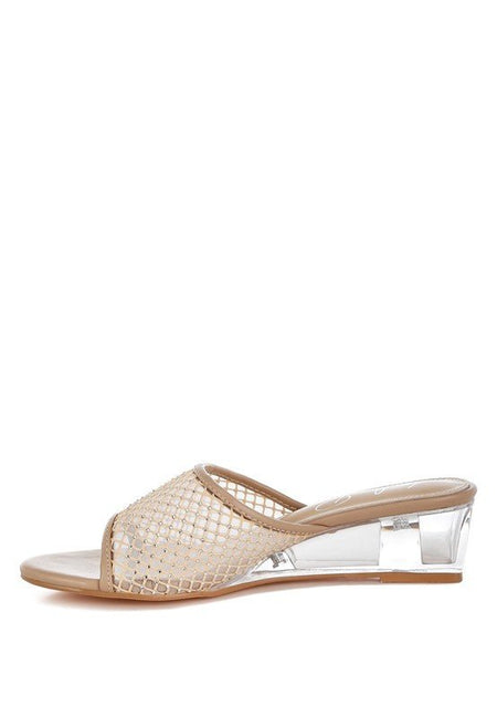 Tempra Mesh Clear Heel Wedge Sandals - Sleekdenim.com