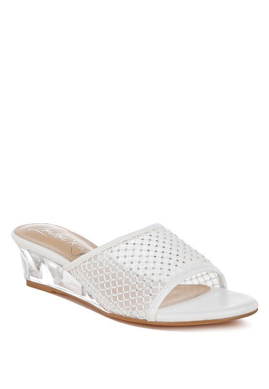 Tempra Mesh Clear Heel Wedge Sandals - Sleekdenim.com