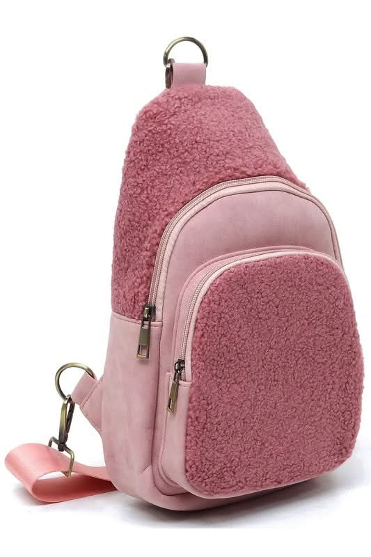 Terry Fur Sling Bag Backpack - Sleekdenim.com