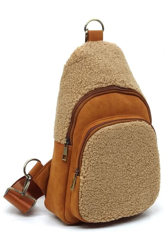 Terry Fur Sling Bag Backpack - Sleekdenim.com