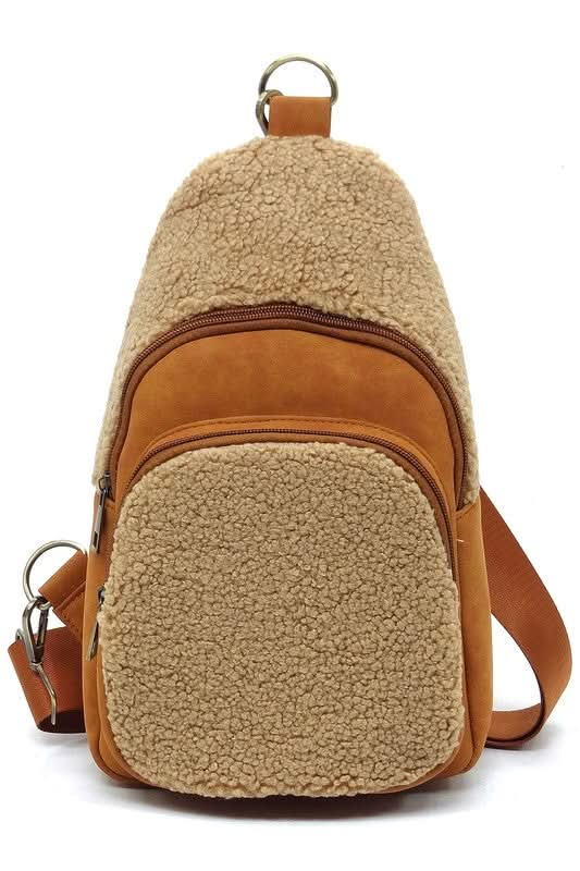 Terry Fur Sling Bag Backpack - Sleekdenim.com