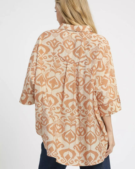 Umgee Abstract Print Button - Up Oversized Shirt - Sleekdenim.com