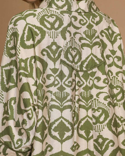 Umgee Abstract Print Button - Up Oversized Shirt - Sleekdenim.com