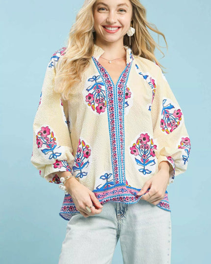 Umgee Boho Floral Print Tunic Blouse - Sleekdenim.com