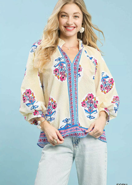 Umgee Boho Floral Print Tunic Blouse - Sleekdenim.com