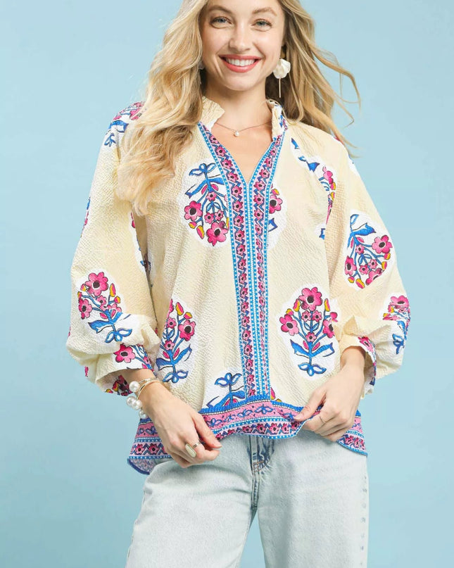 Umgee Boho Floral Print Tunic Blouse - Sleekdenim.com