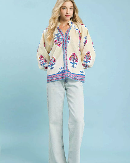 Umgee Boho Floral Print Tunic Blouse - Sleekdenim.com