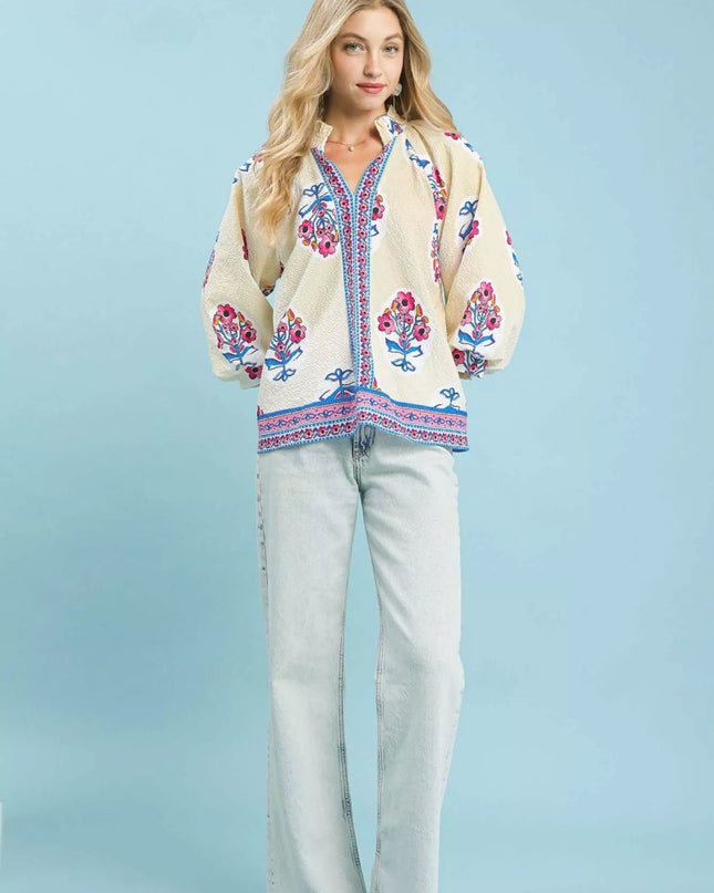 Umgee Boho Floral Print Tunic Blouse - Sleekdenim.com