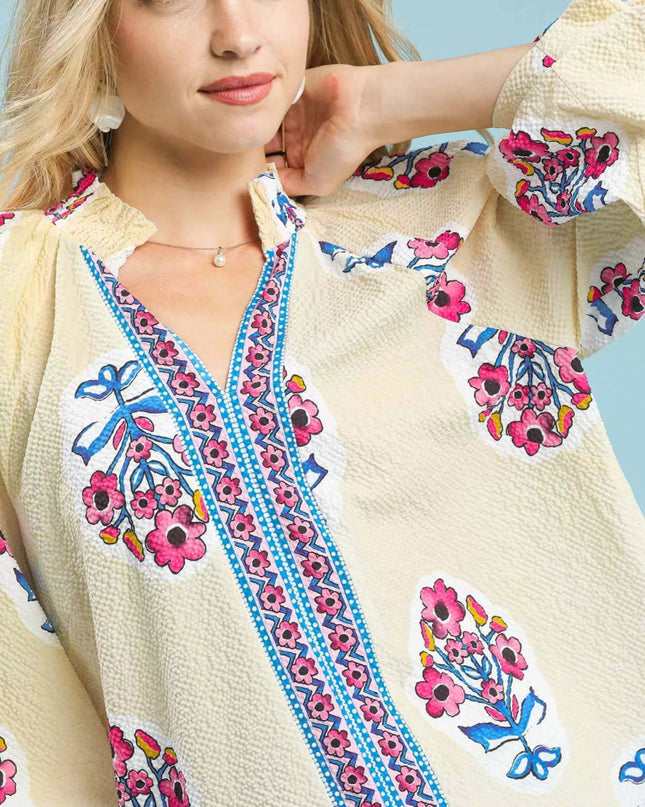 Umgee Boho Floral Print Tunic Blouse - Sleekdenim.com