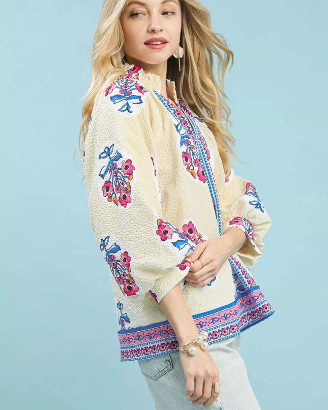 Umgee Boho Floral Print Tunic Blouse - Sleekdenim.com
