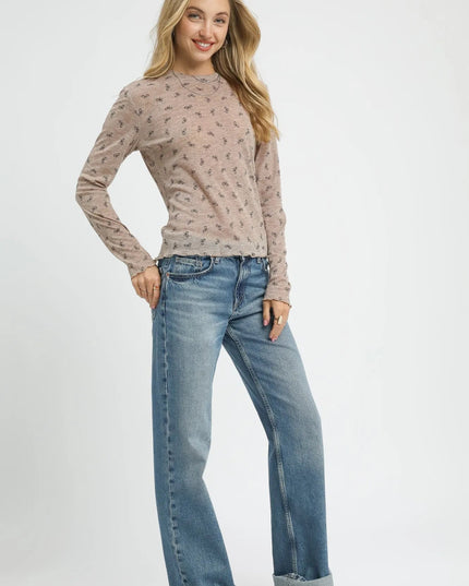 Umgee Bow Print Lightweight Knit Top - Sleekdenim.com