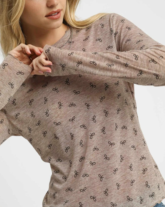 Umgee Bow Print Lightweight Knit Top - Sleekdenim.com