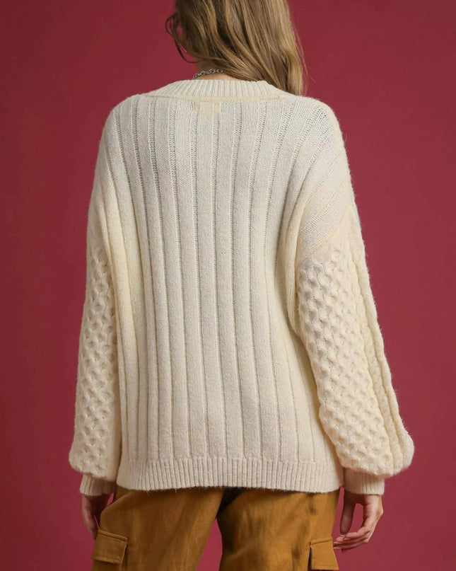 Umgee Cable Knit Pearl Button Cardigan - Sleekdenim.com