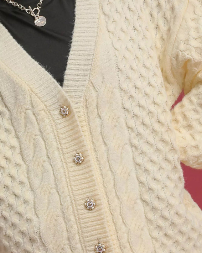 Umgee Cable Knit Pearl Button Cardigan - Sleekdenim.com