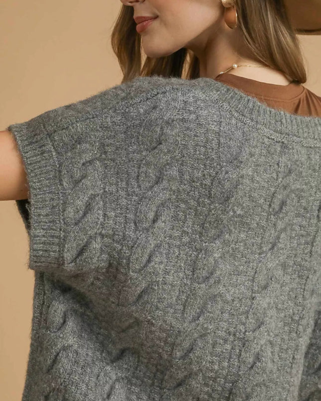 Umgee Cable - Knit V - Neck Sweater - Sleekdenim.com