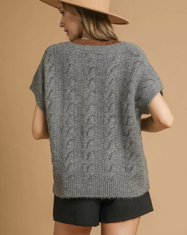 Umgee Cable - Knit V - Neck Sweater - Sleekdenim.com