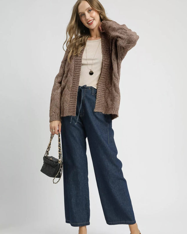 Umgee Chunky Cable Knit Open Front Cardigan - Sleekdenim.com