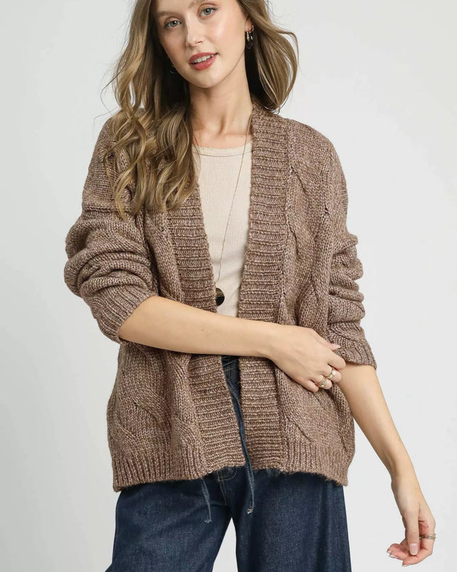 Umgee Chunky Cable Knit Open Front Cardigan - Sleekdenim.com