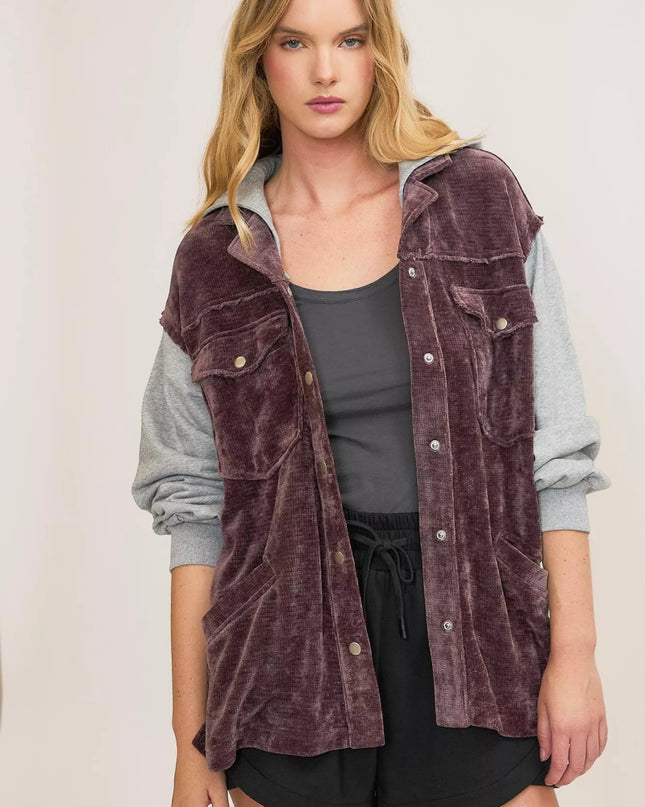 Umgee Contrast Hooded Chenille Jacket - Sleekdenim.com