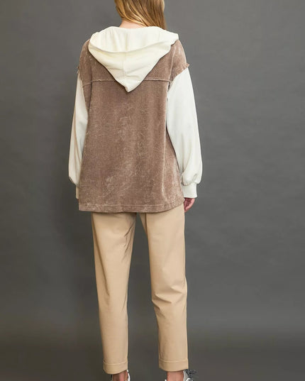 Umgee Contrast Hooded Chenille Jacket - Sleekdenim.com