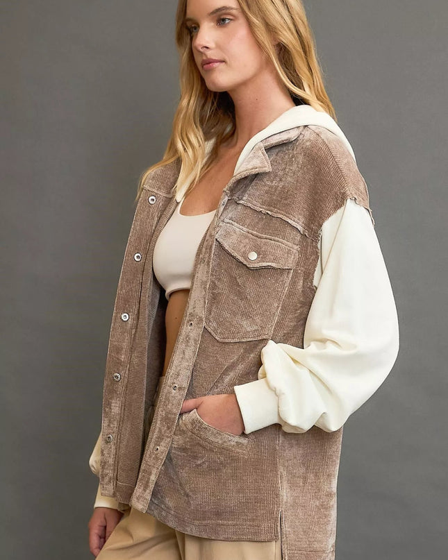 Umgee Contrast Hooded Chenille Jacket - Sleekdenim.com