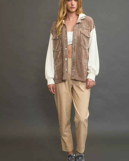 Umgee Contrast Hooded Chenille Jacket - Sleekdenim.com