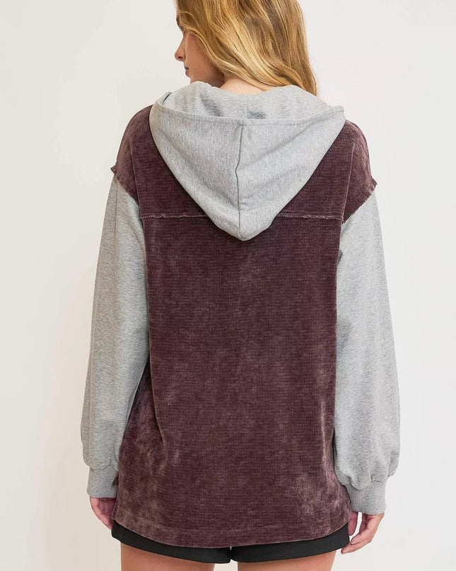 Umgee Contrast Hooded Chenille Jacket - Sleekdenim.com